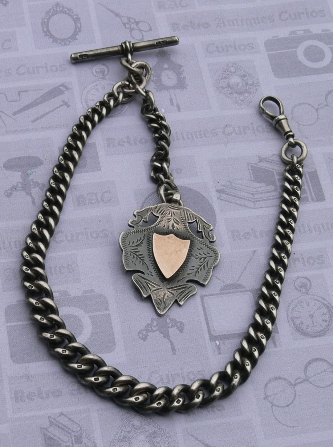 1906 Sterling Silver Graduated Double Albert Pocket Watch Chain & Fob